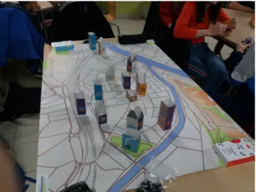 Figure 2: Students building a city model during the work- work-shop.