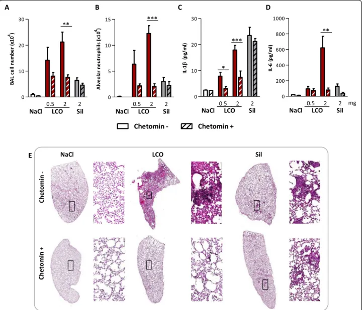 Fig. 4 HIF-1 α drives lung inflammation induced by LCO. C57BL/6Jrj mice were treated with an oro-pharyngeal aspiration of NaCl (control), 0.5 or 2 mg LCO or crystalline silica (Sil)