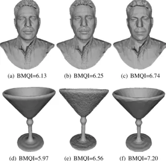 Figure 3: Examples of 3D meshes belonging to the Liris- Liris-Masking. The top row shows 2 reference 3D meshes