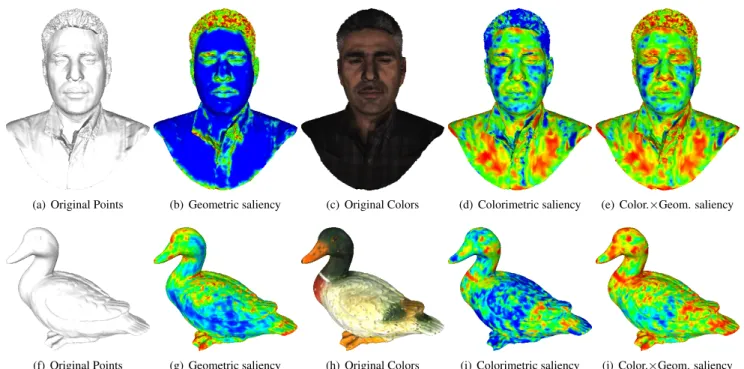 Fig. 3. Saliency of 3D colored meshes.