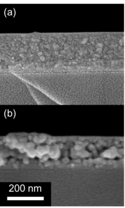 Figure 3: Layer morphology observed with the SEM high-resolution mode in cross-section at a working distance of 5 mm, for a 3 kV acceleration voltage and a 200k magnification