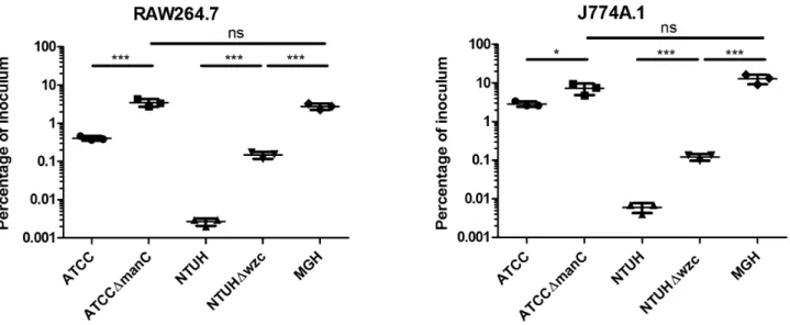 Figure 4. Uptake of K. pneumoniae wild type and capsular polysaccharide mutants strains into cultured murine macrophages