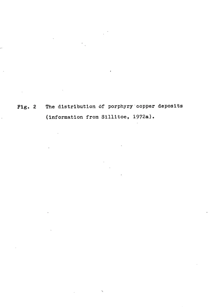 Fig. 2  The  distribution 6f  porphyry'copper deposits (information from Sillitoe,  1972a).