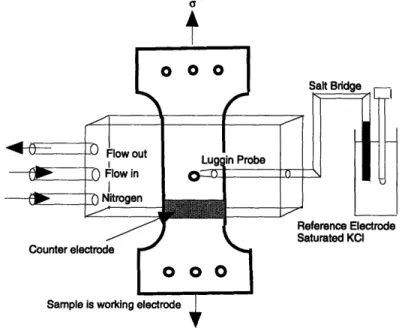 Figure 4.5:  Experimental set-up  for corrosion fatigue  in NaCI under controlled potential.