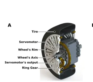 Figure 5. (A)Cross section of the wheel. (B) The wheel mounted on the leg.