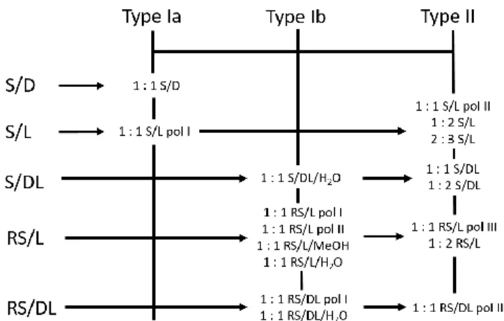 Figure 13. Schematic representation of the structural types distinguished for the  nprx/pro  system