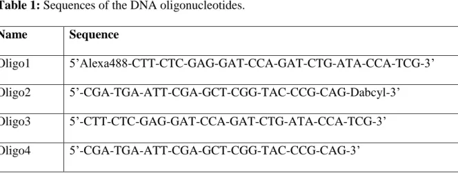 Table 1: Sequences of the DNA oligonucleotides. 