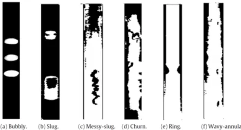 Figure 3.6: Final processed images of different two-phase flow regimes in a 2.0 mm inner diameter channel for air-water provided by [Hanafizadeh et al