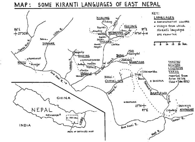 Figure 1. Map of the Kiranti area (after Michailovsky 1975) 