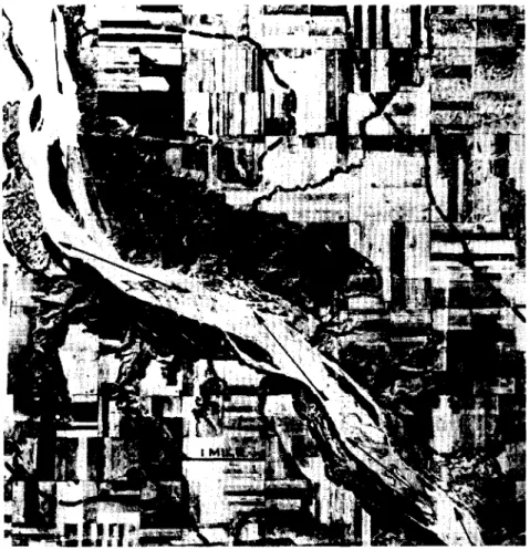 Figure 1. The correspondence between lateral river slope undercutting and major landslides in slopes underlain by clay shales is well illustrated in this mosaic