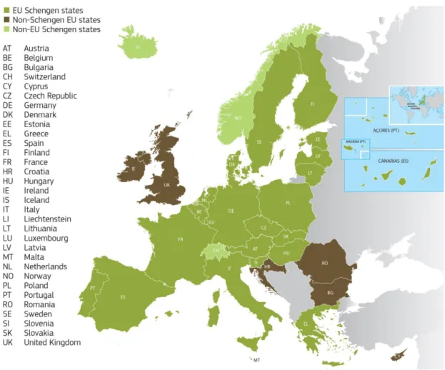 Figure 4 - Map of the Schengen area and the Schengen States 