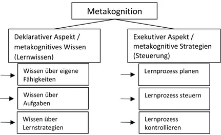 Abbildung 1: Übersicht über die Metakognition nach Kaiser &amp; Kaiser (2006) (eigene Darstellung, 2019)