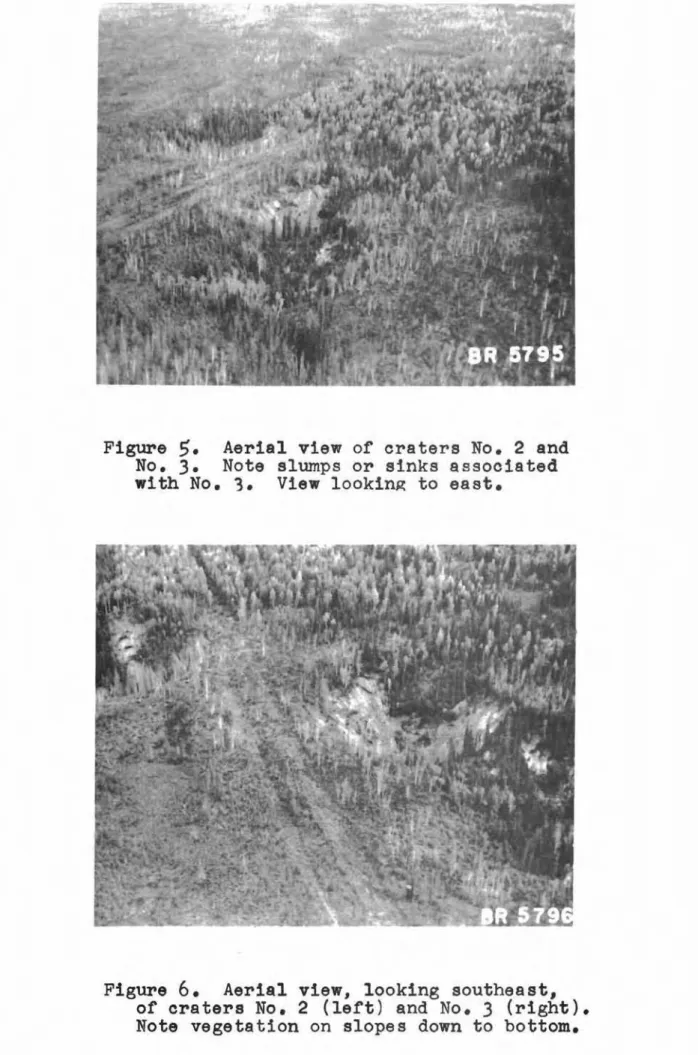 Figure 5. Aerial view of craters No. 2 and No.3. Note slumps or sinks associated with No.3