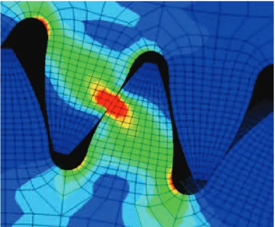 Figure 2.4: Numerical simulation using Finite Element Method for a couple of gears.