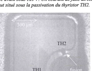 Fig. II-3 8. Vue au microscope  IR. Une  fiæion est située dans le volume  du thyristor THz.