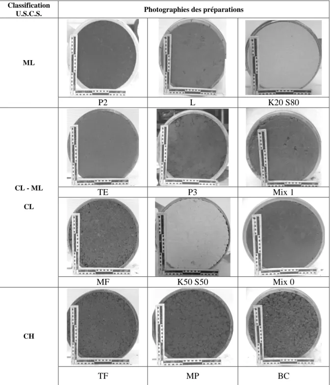 Figure  III-3 : Photographies de l’état de surface des échantillons après compactage. 
