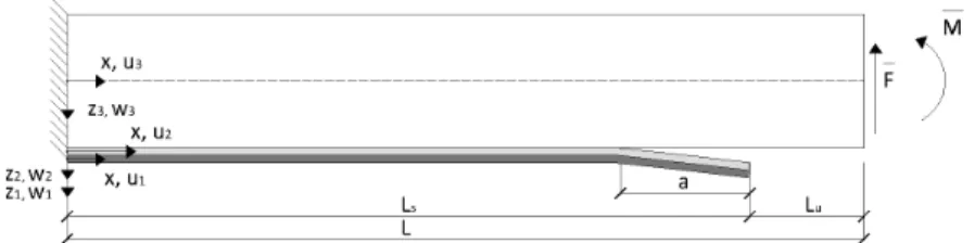 Figure 2.5: FRP reinforced cantilever beam subjected to an edge moment and an edge transverse force