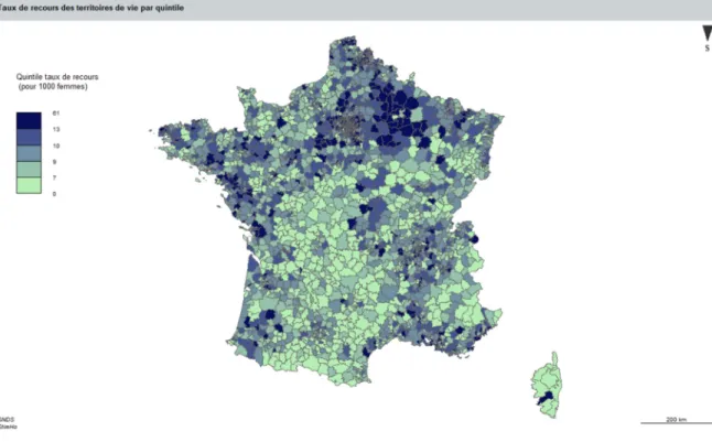 Figure 1 : Taux de recours pour mille femmes par territoire de vie en France métropolitaine 