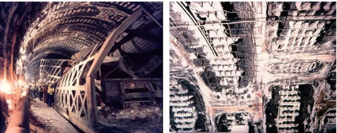 Figure  1.1: Damage in  the lining of the Channel  Tunnel  between  France and England after the  fire accident on November, 18 th  1996