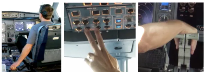 Figure 2. a) Bodily use of the internal physical space of the  cockpit; b) anticipation in gestures