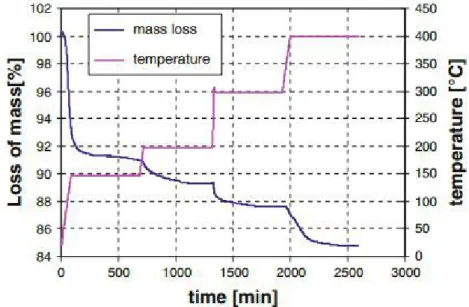 Figure 1.21: Evolution of the mass loss in function of temperature and time
