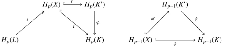 Figure 8: Commutative diagrams for the proof of Lemma 10. Left: injectivity of i implies injectivity of i 0 