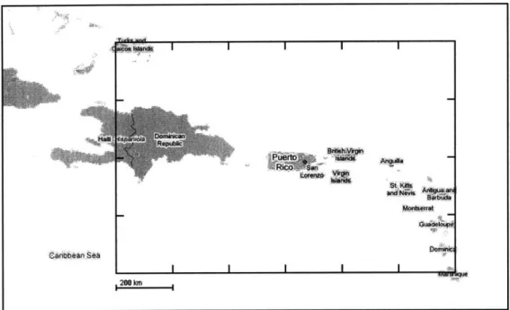 Figure  3-2:  A  map  of  Puerto  Rico  and  the  surrounding  islands  in  the  Caribbean area