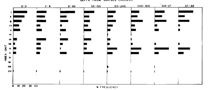 FIGURE lB.-Histogram patterns from 40-ineh bore showing sequence of index unit frequency in depth.