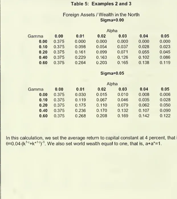 Table 5: Examples 2 and 3 Foreign Assets / Wealth in the North
