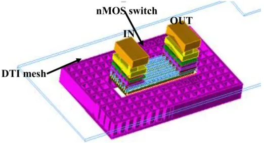 Figure III.4. Top view of nMOS switch with DTI mesh