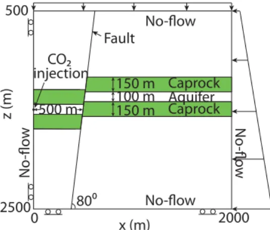 Figure 11. Model of the CO 2 injection plane strain case (adapted from Cappa and Rutqv- Rutqv-ist [2011a])