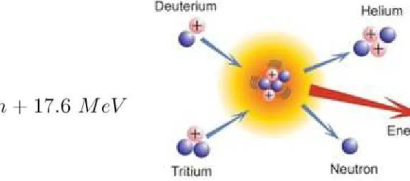 Fig. 1.2 – Réaction de fusion deutérium-tritium. Source : http ://www.iter.org/