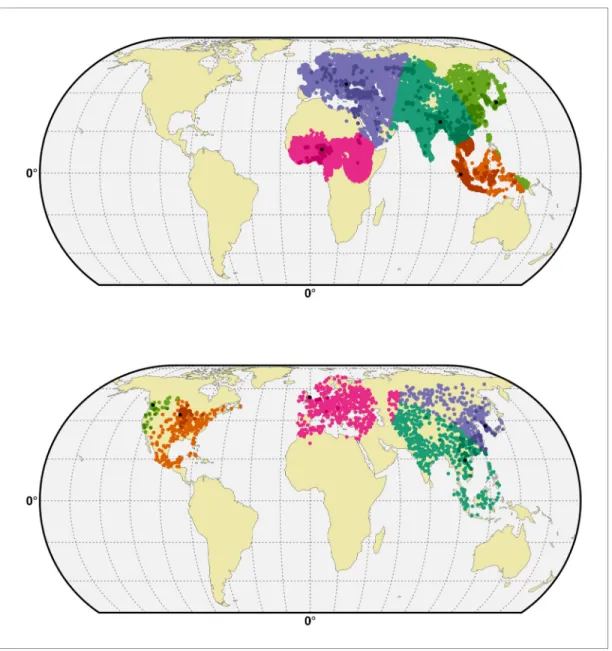 Figure 6. Spatial cross-validation partition for H5N1 HPAI and H5Nx clade 2.3.4.4. Visualisation of a typical partition used for the spatial cross-validation of the H5N1 HPAI (top) and H5Nx clade 2.3.4.4 (bottom)