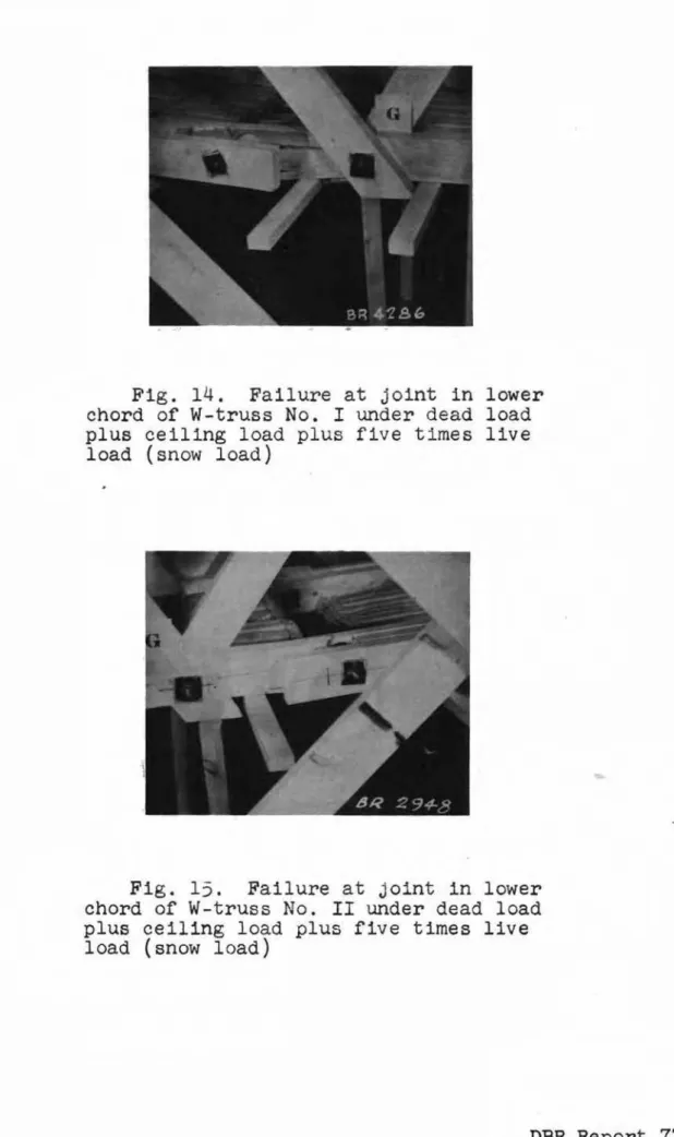 Fig. 15. Failure at joint in lower chord of W-truss No. II under dead load plus ceiling load plus five times live load (snow load)