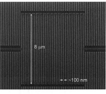 Figure 3-1:  Top-down  scanning  electron  micrograph  of an 8  pum  square superconduc- superconduc-tive  nanowire  single-photon  detector  before  dry etching