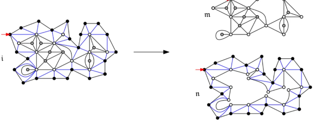 Figure 3. Decomposition of a site-percolation site-island i into a midland m and a reef n