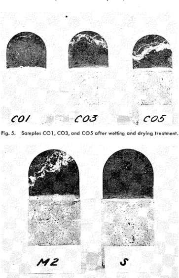Fig.  3.  Samples  A O I ,  A 0 3 ,   and  A 0 5   after wetting  and drying treatment