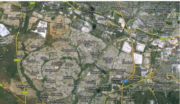 Figure n°8, les quartiers de Soweto, source : google maps. 