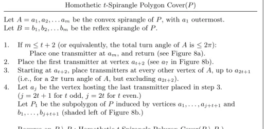 Table 1. Covering the interior of a homothetic spirangle polygon with 2-transmitters.