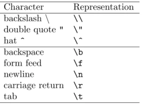 Table 3.1: Conventions about special characters.