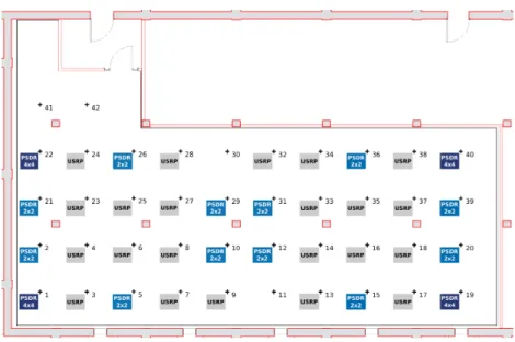 Fig. 1: Node positions in the FIT/CorteXlab testbed.