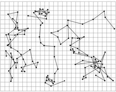 Figure 1 | Example of trajectories of small particles (radius of 0.53 µ m) in suspension in a fluid measured by Jean Perrin [23]