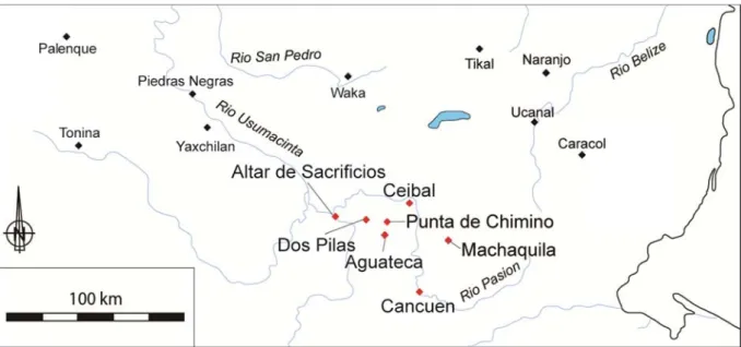 Figure e 2.2 : carte d Figure 2.3 :  détaillée du P carte détaillé Petexbatun/Pa ée du Puuc av 126  asión avec la  vec la localisa localisation d