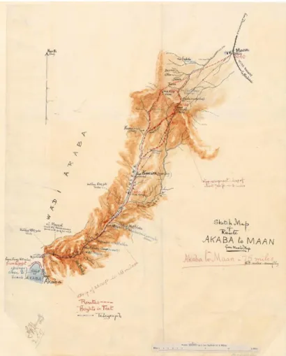 Fig. 22 Scatch map „Aqaba to Maan“, from Musil’s map, NA, MFQ 1/442 001. 