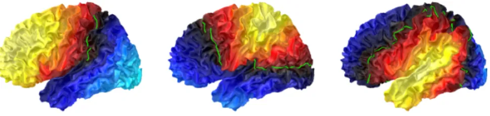 Fig. 1: From left to right: eigenfunctions Φ 1 , Φ 2 and Φ 3 . Colormap goes from blue (negative) to red/yellow (positive)