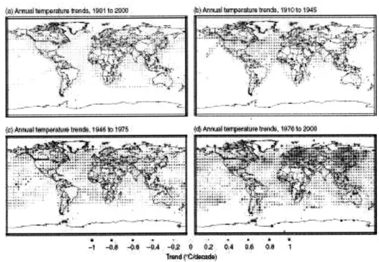 Figure  1-2:  Regional  temperature  trends over  different periods  of the  2 0 th  century  2 Other  significant  changes  that have  taken place  as a  result of this perceived   warm-ing  of the  globe  include  a  10%  decrease  of snow cover  since  