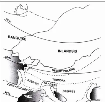 Figure 4 :  Paléoclimat en Europe occidentale pendant la dernière grande glaciation (Labeyrie 2006) 