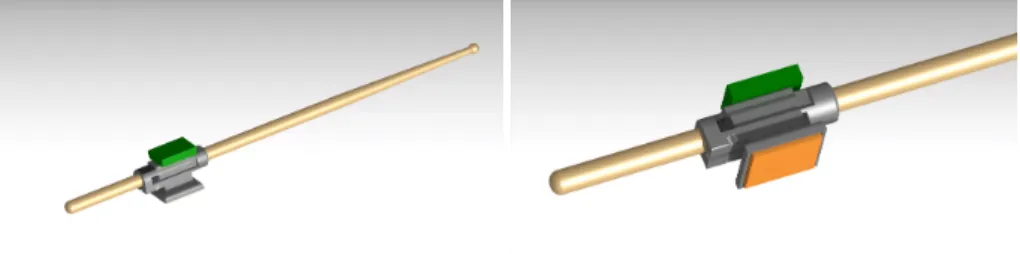 Figure 3.7: Rendering for the 3D-printed support of the somasticks. Left: clippable part