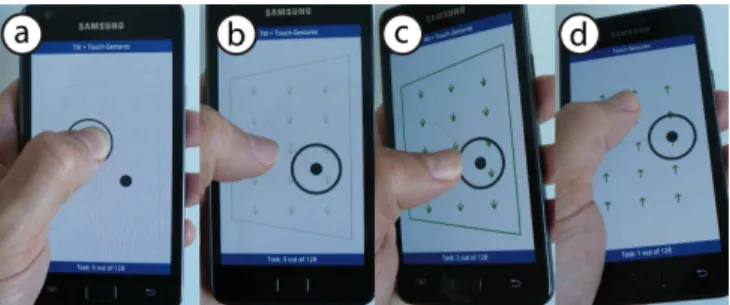 Figure 2. An experimental task for directional-tilt gestures. (a) Pre-task: