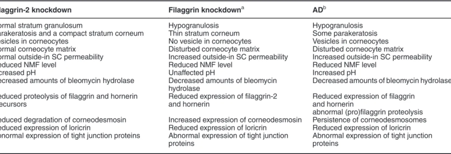 Table 1 Comparison of filaggrin-2 and filaggrin knockdown in reconstructed human epidermis with AD skin